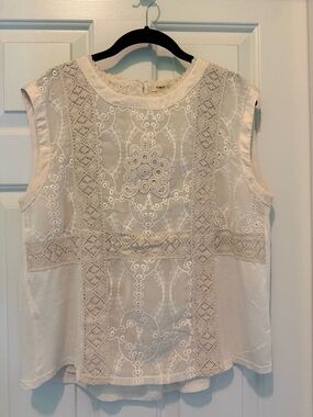 Anthropologie Tiny Embroidered Lace-Panel Blouse in Cream